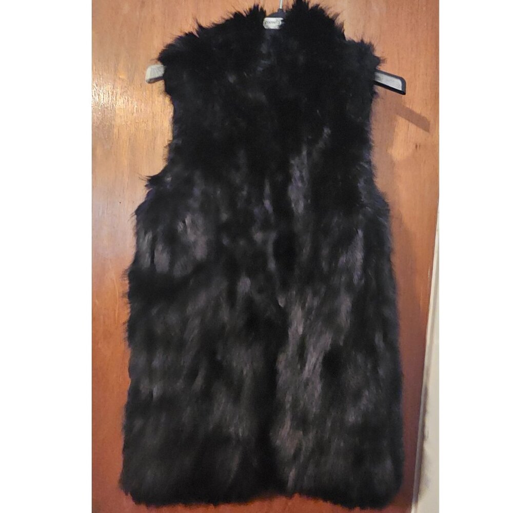NWT Donna Salyers Fabulous Furs XS Black Faux Fox Fur Vest Pockets Apres Ski